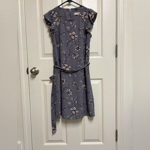 LOFT Gray Floral cap sleeve dress Size S